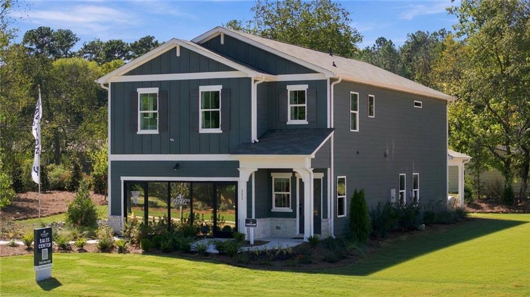 Front exterior of a new home in Greene Farm, Cartersville, GA, highlighting curb appeal (Image 24). Front exterior of a new home in Greene Farm, Cartersville, GA, highlighting curb appeal (Image 24).