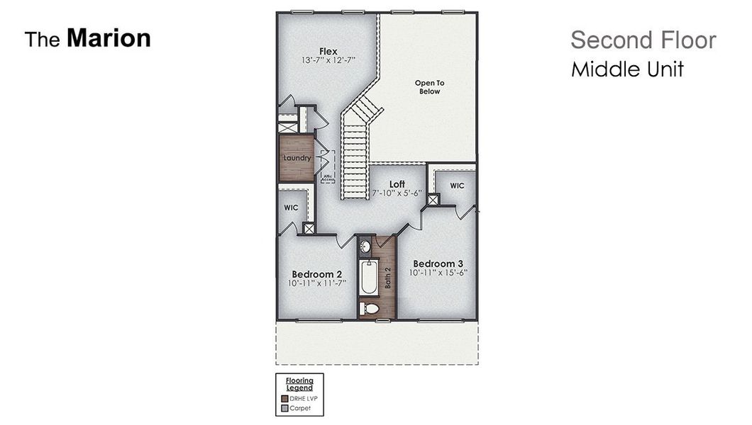 2D floor plan layout of this home in Indigo Preserve Townhomes, Leland, NC (Image 5).
