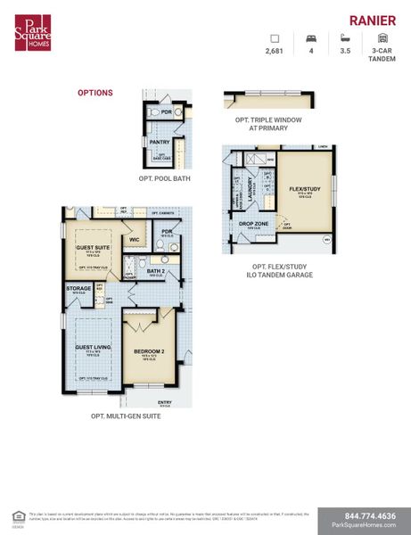 2D floor plan layout for the Ranier by Park Square Residential in The Sanctuary at Seaire, Parrish, FL (Image 3).