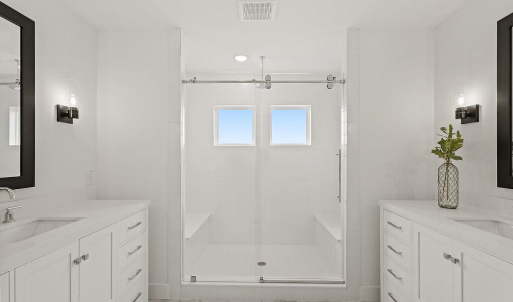 Primary bath with dual vanities Primary bath with dual vanities