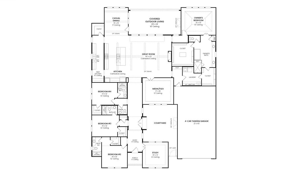 2D floor plan layout for the 7071 by Tradition Homes in Furst Ranch – 80′ Lots, Prosper, TX (Image 3).