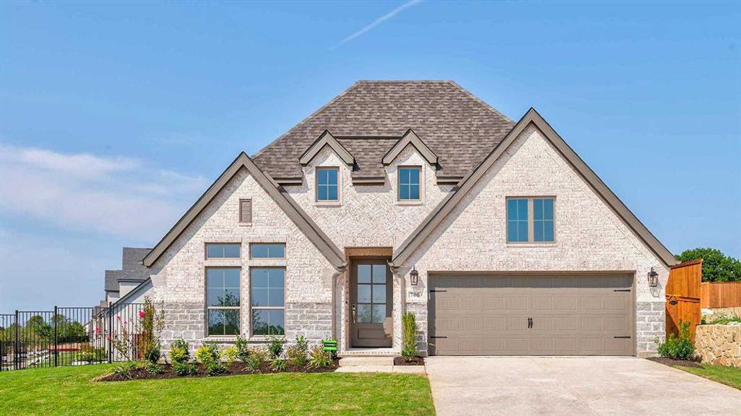 Front exterior of a new home in The Heights At Uptown Celina 50', Celina, TX, highlighting curb appeal (Image 1).