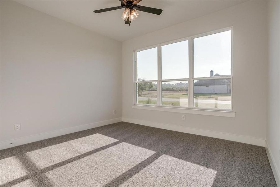 Spare room with carpet floors and ceiling fan