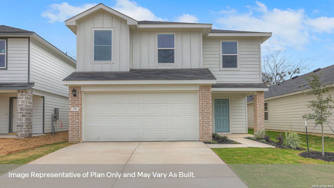 Front exterior of a new home in Lantana, Lockhart, TX, highlighting curb appeal (Image 1). Front exterior of a new home in Lantana, Lockhart, TX, highlighting curb appeal (Image 1).