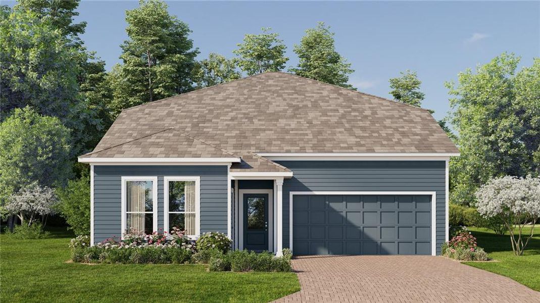 Front exterior of a new home in Wellness Ridge, Clermont, FL, highlighting curb appeal (Image 1). Front exterior of a new home in Wellness Ridge, Clermont, FL, highlighting curb appeal (Image 1).