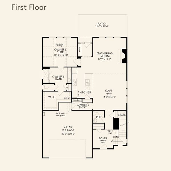2D floor plan layout for the Meadowbrook by John Wieland in Villages at Sharon Springs, Cumming, GA (Image 3).