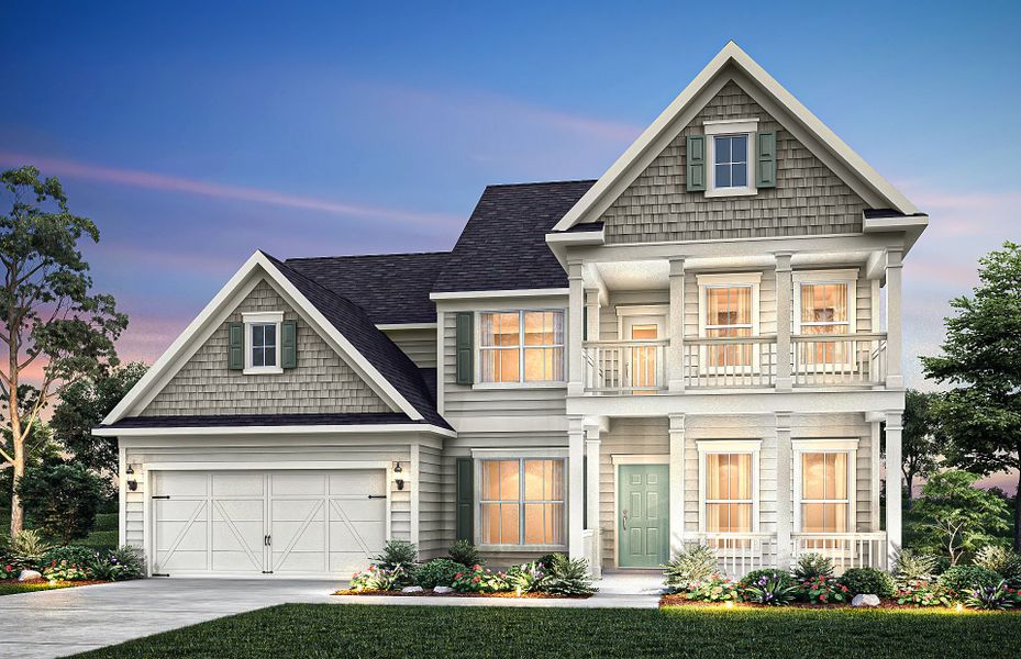Front exterior of a new home in Creekside at Skelton, Hoschton, GA, highlighting curb appeal (Image 2). Front exterior of a new home in Creekside at Skelton, Hoschton, GA, highlighting curb appeal (Image 2).