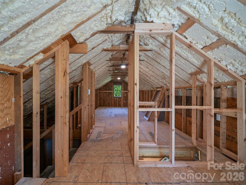 Unfinished attic space which could be connected to upper level staircase.