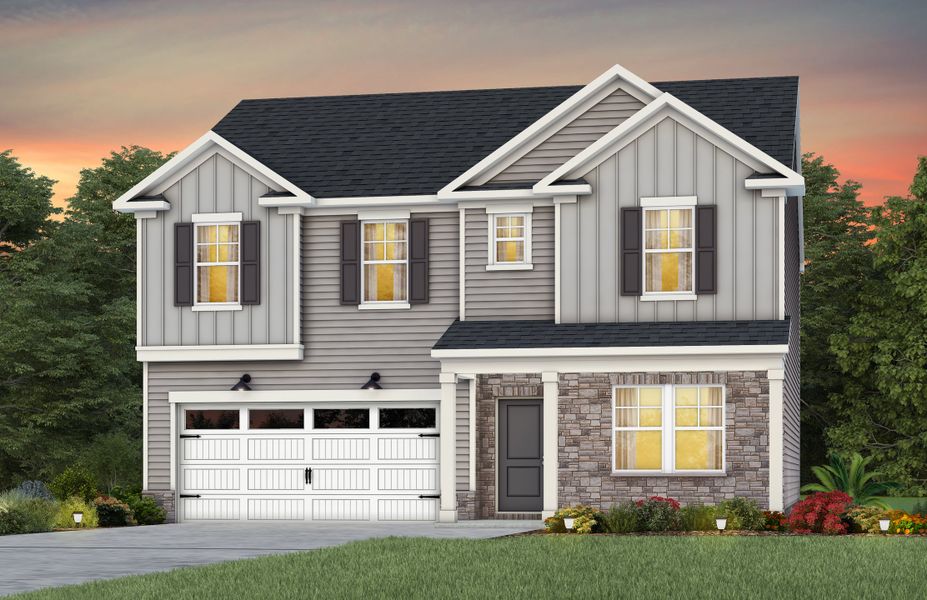 Front exterior of a new home in Riverstone, Monroe, NC, highlighting curb appeal (Image 1). Front exterior of a new home in Riverstone, Monroe, NC, highlighting curb appeal (Image 1).