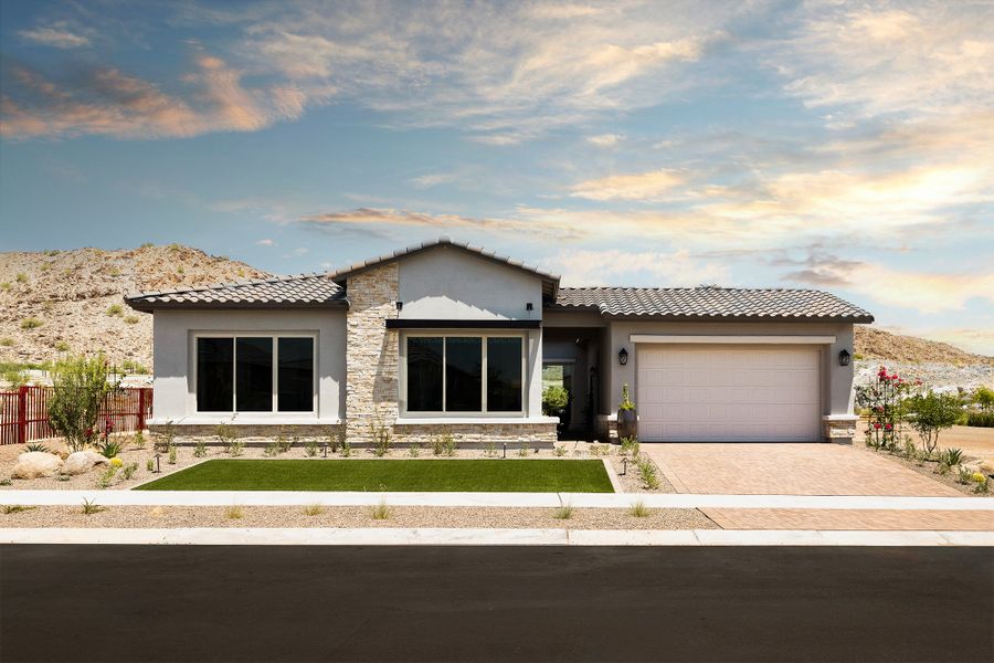 Representative exterior photo of a completed home built from the The Kellner by David Weekley Homes in The Ridge at Victory, Buckeye, AZ (Image 1).