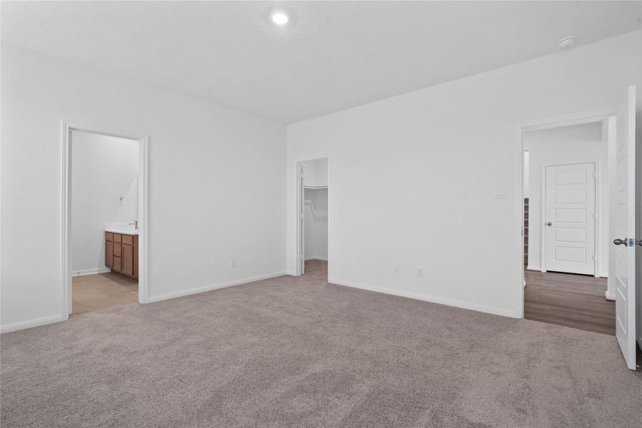 Additional view of primary bedroom looking to ensuite bathroom and walk-in closet.