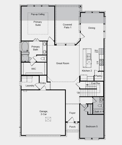 Additional Highlights Include: Gourmet kitchen, downstairs bedroom in place of study, full bathroom in place of powder room, slide-in tub at primary bath, extended primary suite, extended casual dining, extended covered patio, pop-up ceilings at primary suite, bench at owner's entry, and 8' interior doors.