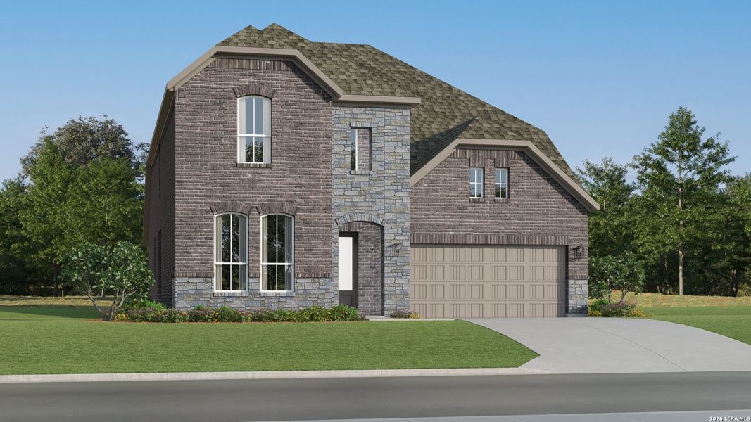 Front exterior of a new home in Gatehouse, New Braunfels, TX, highlighting curb appeal (Image 25).