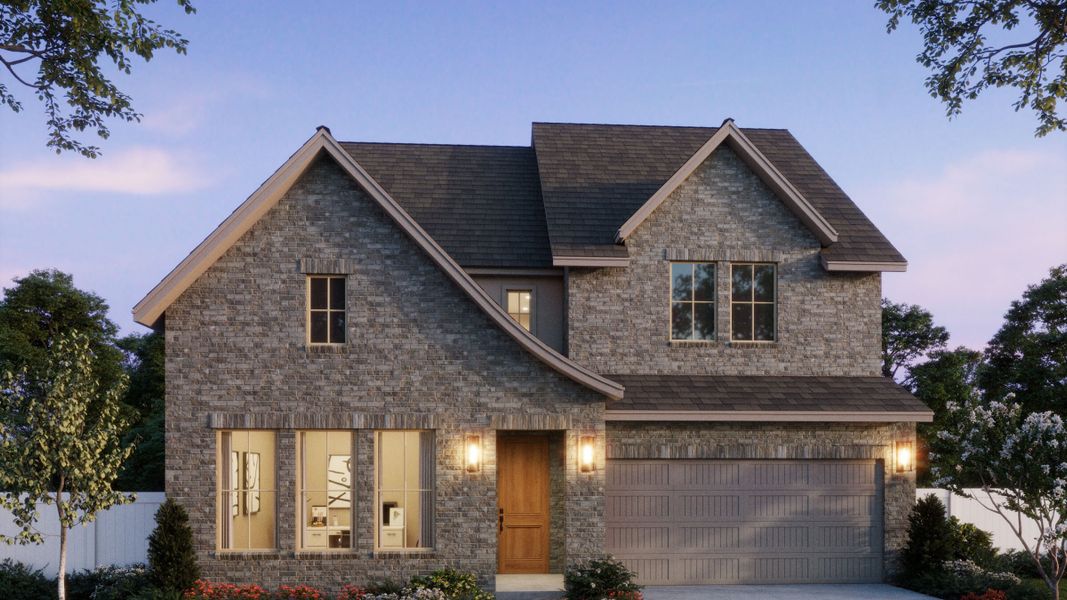 Representative exterior photo of a completed home built from the Sophie by Normandy Homes in Painted Tree - Woodland West, McKinney, TX (Image 6). Representative exterior photo of a completed home built from the Sophie by Normandy Homes in Painted Tree - Woodland West, McKinney, TX (Image 6).