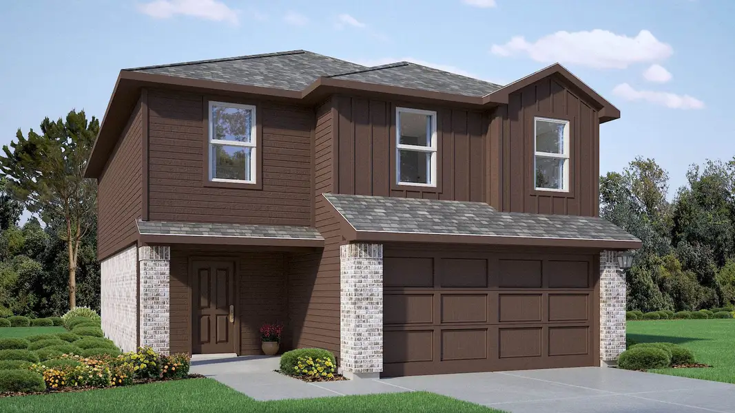 Front exterior of a new home in Terra Vista, Lubbock, TX, highlighting curb appeal (Image 1). Front exterior of a new home in Terra Vista, Lubbock, TX, highlighting curb appeal (Image 1).