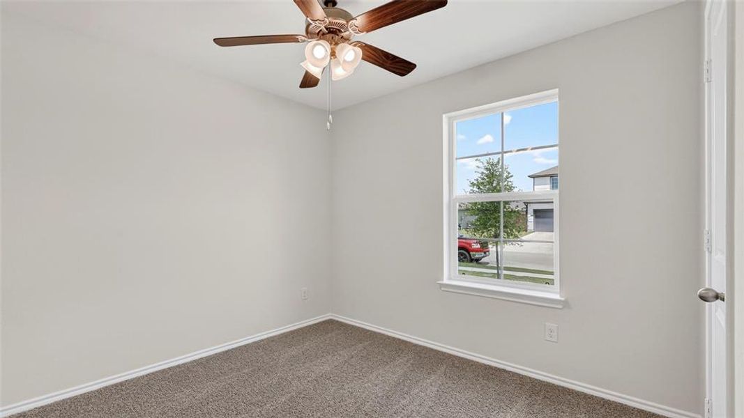 Neutral wall color complemented by a ceiling fan with integrated lighting Neutral wall color complemented by a ceiling fan with integrated lighting
