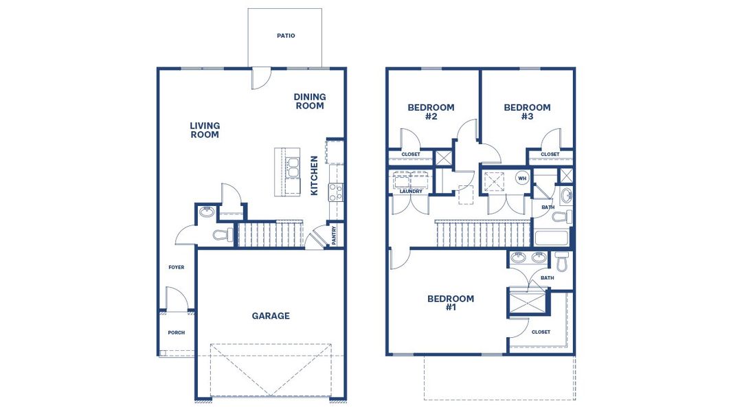 2D floor plan layout for the Tatum by D.R. Horton in Highland Hills Townhomes, Graniteville, SC (Image 3).