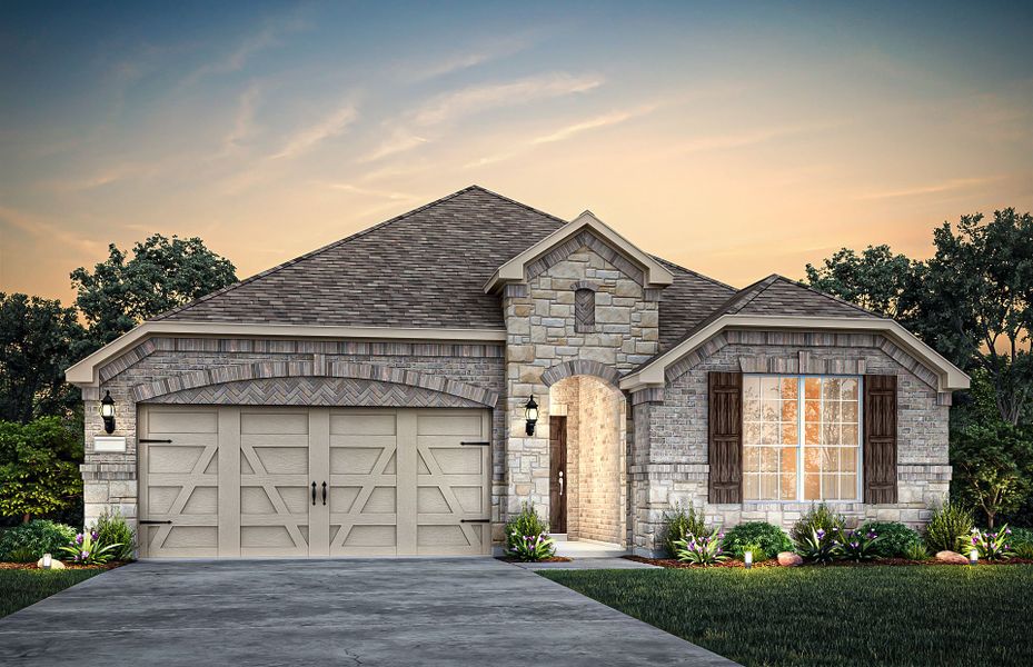The Arlington, a one-story home with 2-car garage, shown with Home Exterior C