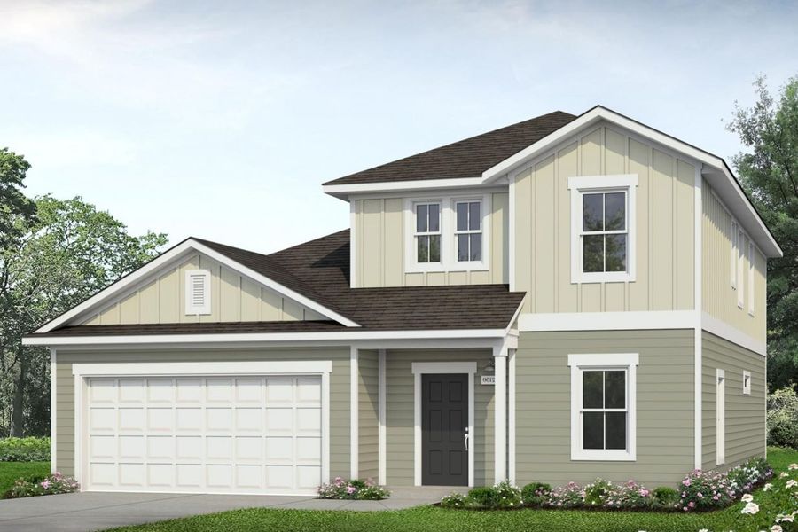 Front exterior of a new home in Cloverleaf, Austin, TX, highlighting curb appeal (Image 1). Front exterior of a new home in Cloverleaf, Austin, TX, highlighting curb appeal (Image 1).