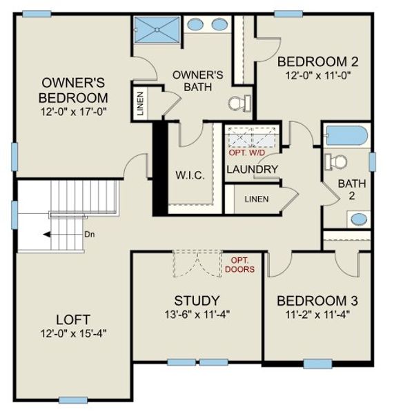 2D floor plan layout for the Prelude - Single Family Homes by Dream Finders Homes in Fisher Springs, Kannapolis, NC (Image 3).