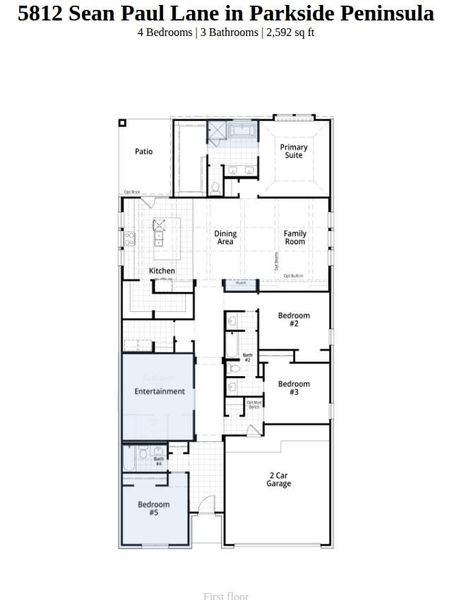 2D floor plan layout of this home in Parkside Peninsula, Georgetown, TX (Image 2).