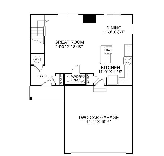 2D floor plan layout for the Iris by Ryan Homes in Everly 2-Story, Spartanburg, SC (Image 2).