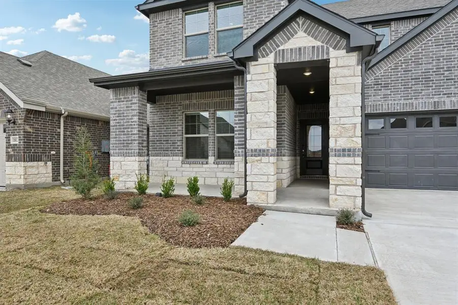 Exterior details and patio area of a home in Parks at Foster Crossing - Signature Series, Anna (Image 4).