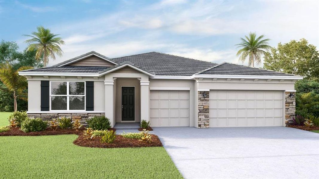 Front exterior of a new home in Star Farms at Lakewood Ranch, Lakewood Ranch, FL, highlighting curb appeal (Image 1).