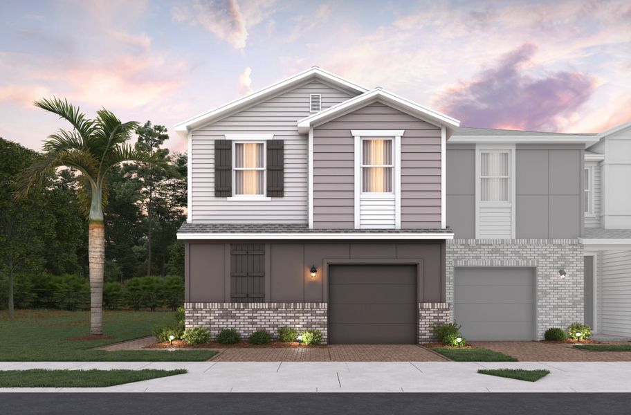 Representative exterior photo of a completed home built from the Willow by Beazer Homes in Towns at Riverwalk, Sanford, FL (Image 1). Representative exterior photo of a completed home built from the Willow by Beazer Homes in Towns at Riverwalk, Sanford, FL (Image 1).