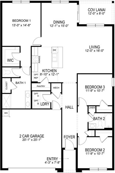 2D floor plan layout for the ARIA by D.R. Horton in Cape Coral Water & Sewer, Cape Coral, FL (Image 3).