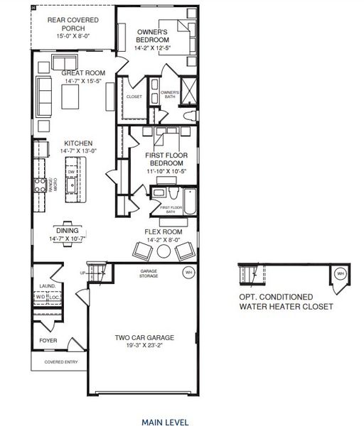 2D floor plan layout for the Fairview by Ryan Homes in St. Andrews, Winston, GA (Image 4).