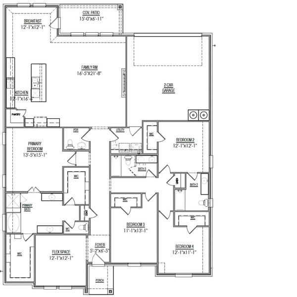 2D floor plan layout for the The Willow - Rear Entry by Lillian Custom Homes in Dominion Park, Waxahachie, TX (Image 3).
