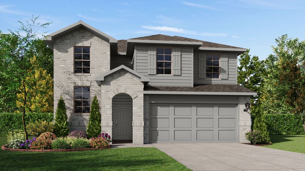 Front exterior of a new home in Overlook West, Wolfforth, TX, highlighting curb appeal (Image 2). Front exterior of a new home in Overlook West, Wolfforth, TX, highlighting curb appeal (Image 2).