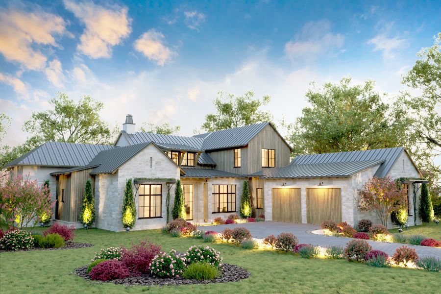 Front exterior of a new home in , Austin, TX, highlighting curb appeal (Image 1). Front exterior of a new home in , Austin, TX, highlighting curb appeal (Image 1).