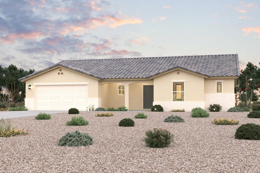 Representative exterior photo of a completed home built from the Messina by Century Complete in Cimarron Lakes, Mohave Valley, AZ (Image 1). Representative exterior photo of a completed home built from the Messina by Century Complete in Cimarron Lakes, Mohave Valley, AZ (Image 1).