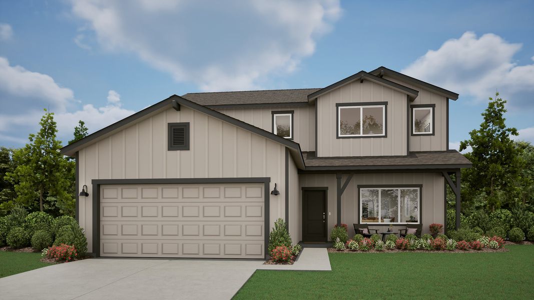 Representative exterior photo of a completed home built from the Thielsen by MonteVista Homes in Feather Ridge, Redmond, OR (Image 3).