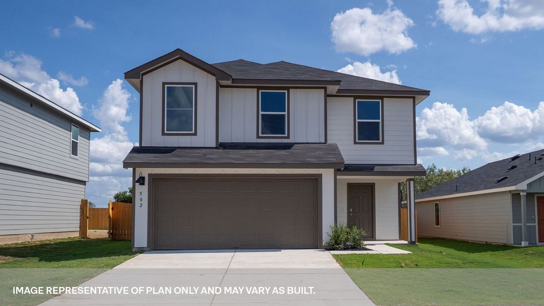 Front exterior of a new home in Sunset Oaks, Maxwell, TX, highlighting curb appeal (Image 1). Front exterior of a new home in Sunset Oaks, Maxwell, TX, highlighting curb appeal (Image 1).
