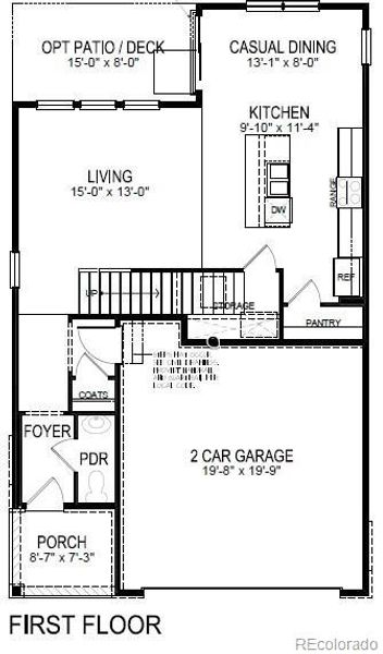 2D floor plan layout of this home in Ridge at Johnstown, Johnstown, CO (Image 3).