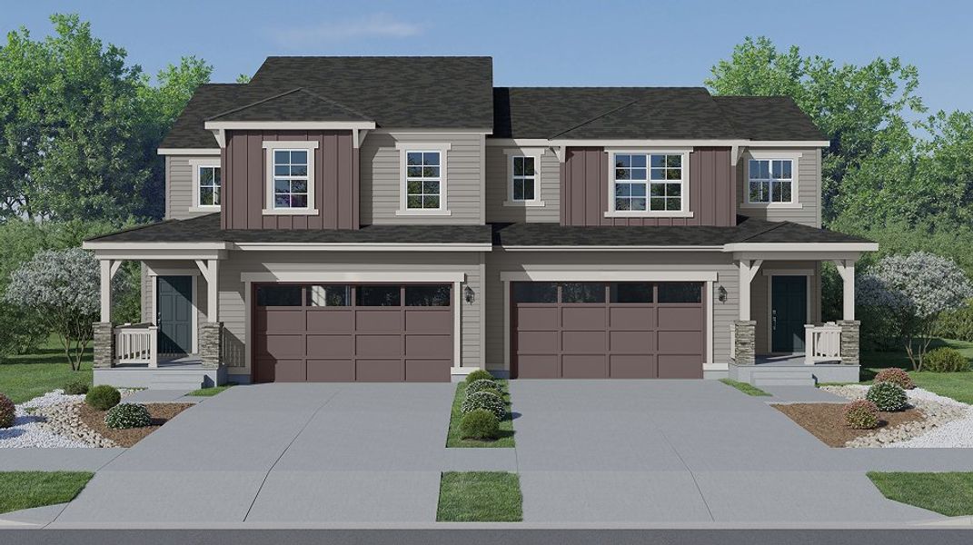 Front exterior of a new home in Timber Lark, Fort Collins, CO, highlighting curb appeal (Image 1). Front exterior of a new home in Timber Lark, Fort Collins, CO, highlighting curb appeal (Image 1).