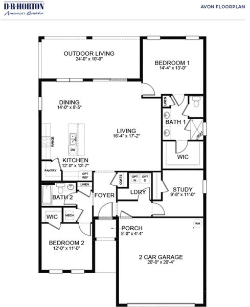 2D floor plan layout for the Avon by D.R. Horton in Cypress Bay West, Palm Bay, FL (Image 3). 2D floor plan layout for the Avon by D.R. Horton in Cypress Bay West, Palm Bay, FL (Image 3).