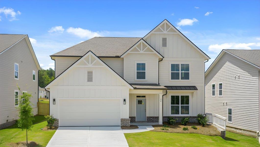 Representative exterior photo of a completed home built from the LYNNBROOK by D.R. Horton in Hamptons at Riverwood East, Dallas, GA (Image 1).