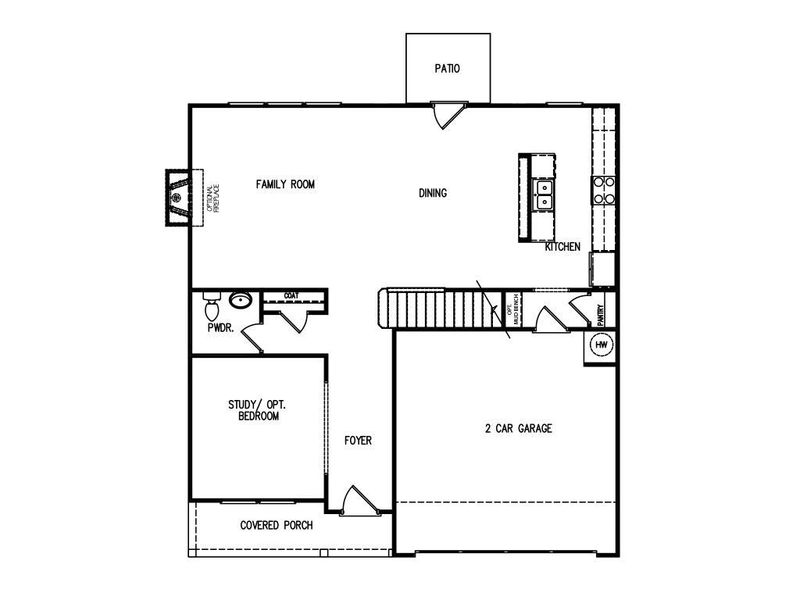 2D floor plan layout for the The Baxley by My Home Communities in Westlyn, Winder, GA (Image 4).
