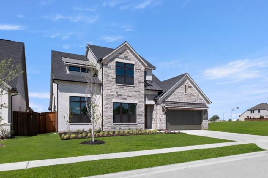 Front exterior of a new home in Rio Vista at Kelly Ranch, Aledo, TX, highlighting curb appeal (Image 26).