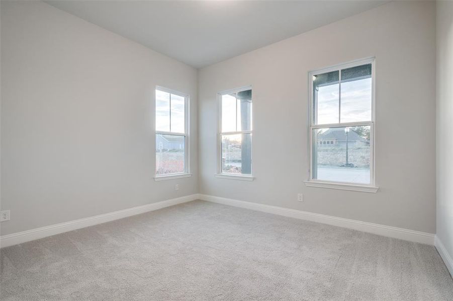 Unfurnished room with light carpet and a healthy amount of sunlight