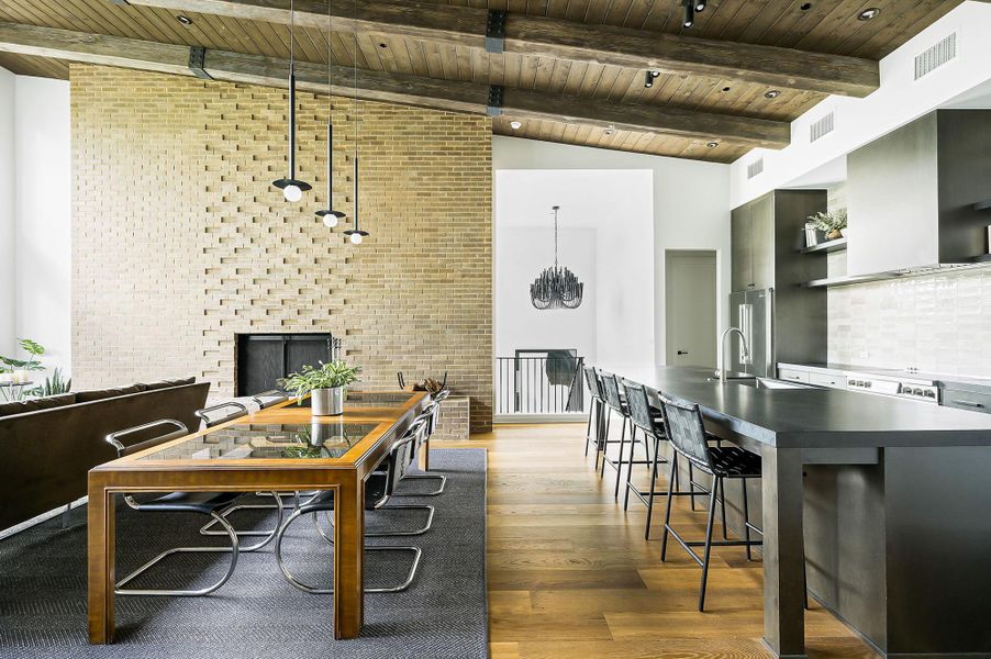 The open concept dining and kitchen can serve as flex space.