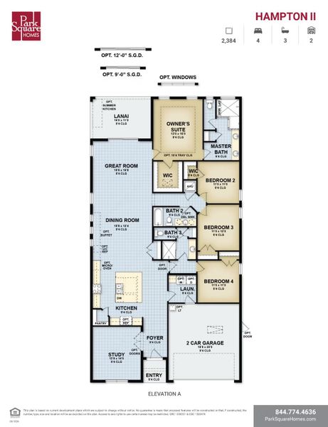 2D floor plan layout for the Hampton II by Park Square Residential in The Sanctuary at Seaire, Parrish, FL (Image 5).