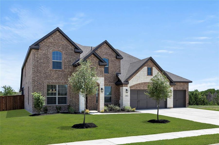 Front exterior of a new home in Lovers Landing, Forney, TX, highlighting curb appeal (Image 2). Front exterior of a new home in Lovers Landing, Forney, TX, highlighting curb appeal (Image 2).