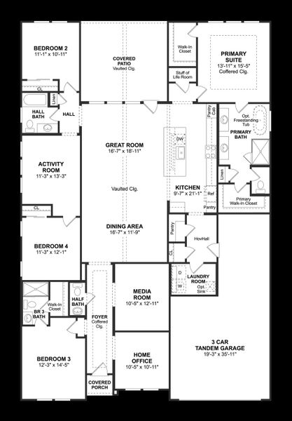 2D floor plan layout for the Geneva by K. Hovnanian® Homes in Elevon, Lavon, TX (Image 4).