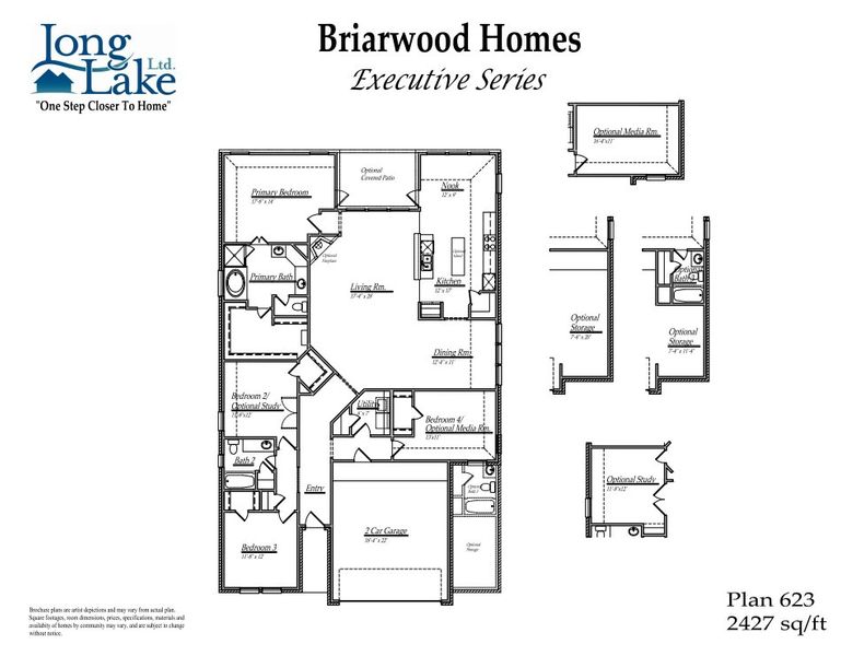 2D floor plan layout for the 623 by Long Lake Ltd. in Sunterra Lakes, Brookshire, TX (Image 3).