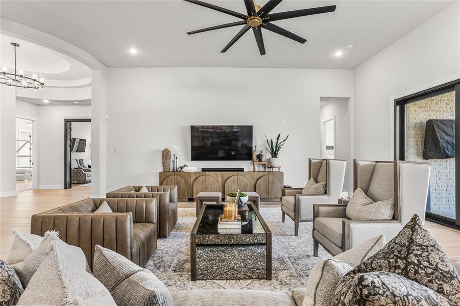 The large living room offers expansive space for seating and entertaining